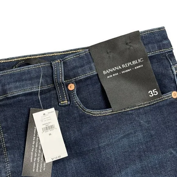 Banana Republic Women's‎ Size 35 Blue Mid Rise Skinny Ankle Jeans NWT - Picture 3 of 8